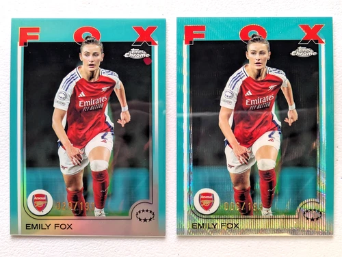 #/199 SP 2024-25 Topps Chrome UEFA WCL Emily Fox Aquamarine &amp; Wave Refractor #70