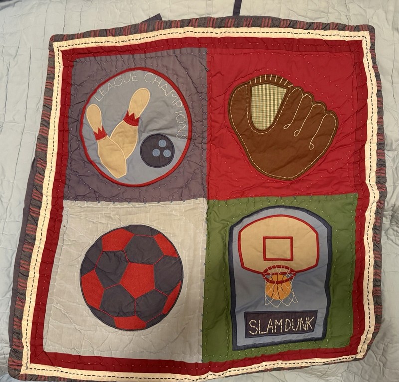 Pottery Barn Kids Quilted Pillow Sham, Sports, 24 X 24