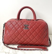 CHANEL Coco Handle Bowling Bag Shoulder Top Handle Classic Quilted Caviar Red