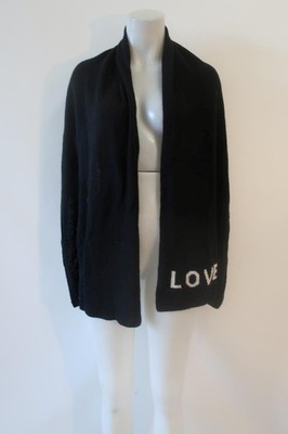 Womens 525 America 100% Cashmere Black, White ''Love'' Scarf