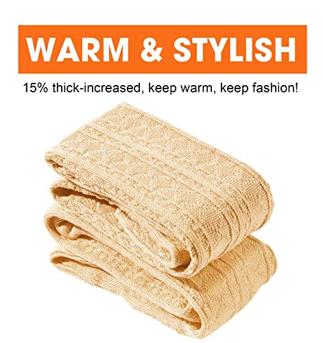 Women Thigh High Socks Extra Long Cotton Knit Warm Thick Tall One Size Beige - Picture 4 of 6