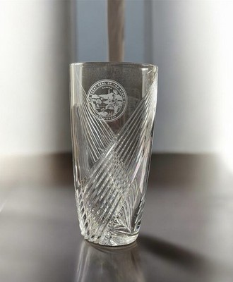 MONTREUX 24% LEAD CRYSTAL CUT VASE WITH SEAL OF STATE OF CALIFORNIA 10' TALL