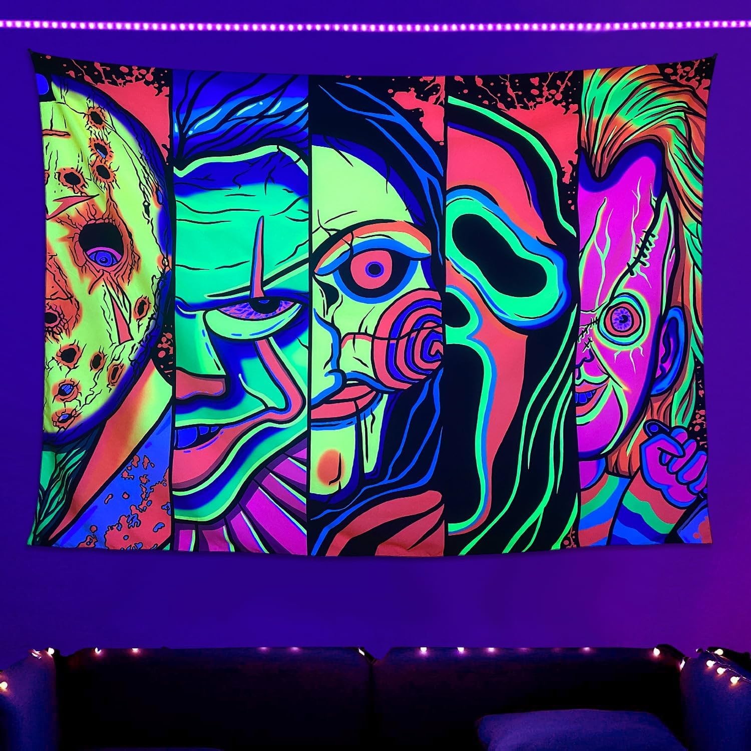 ARTCREATOR Black Light Art Halloween Wall Decor Trippy Blacklight Horror Face Ta