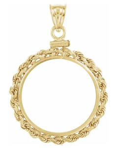 Authentic 14K Yellow Gold-Plated Sterling Silver Coin Frame Pendant Mounting for 22x1.8 mm