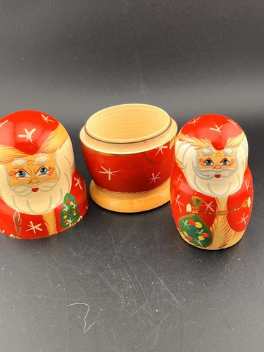 Vintage Babbo Natale russo dipinto a mano nido bambole set di 5 in legno 5" - Foto 7 di 16