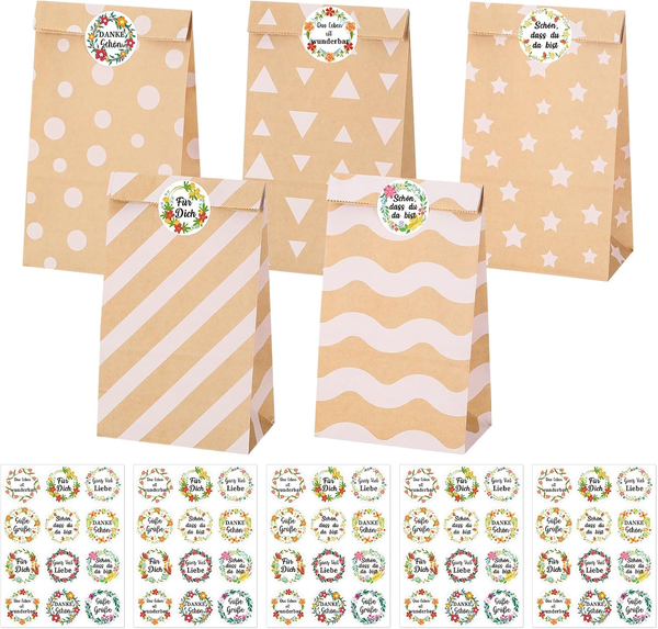 woric 50X GeschenktüTen Kindergeburtstag Klein, PapiertüTen Regenbogen | 22X12X7-image