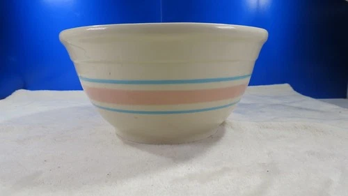 McCoy Pottery #8 Pink & Blue Stripes Banded Mixing Bowl Made by USA 8" ACROSS