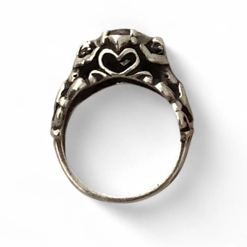 Anillo vintage Kabana plata esterlina querubín alado ángel forma corazón circonita cúbica talla 6,5 Foto 4 de 4