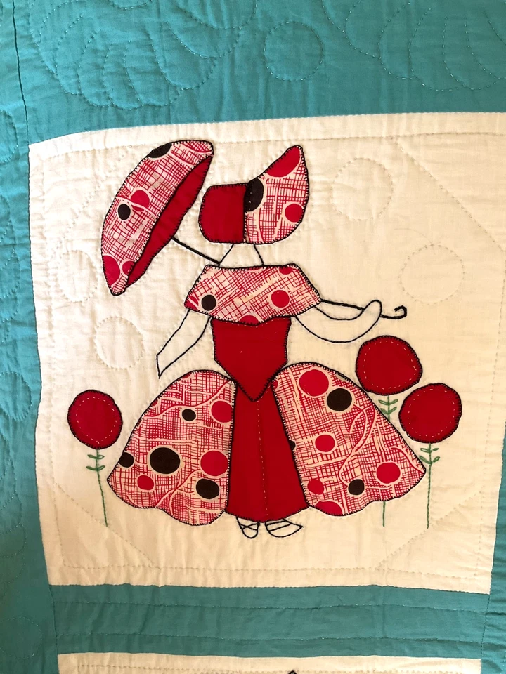 1930-е - 40-е ручная вышивка аппликация Southern Belle зонтик лоскутное одеяло 78 x 92 - Изображение 4 из 4