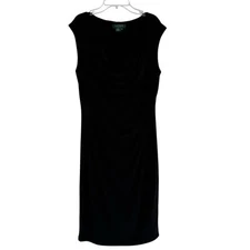 Lauren Ralph Lauren Ruched Sheath Dress Size 14 Black Sleeveless Stretch