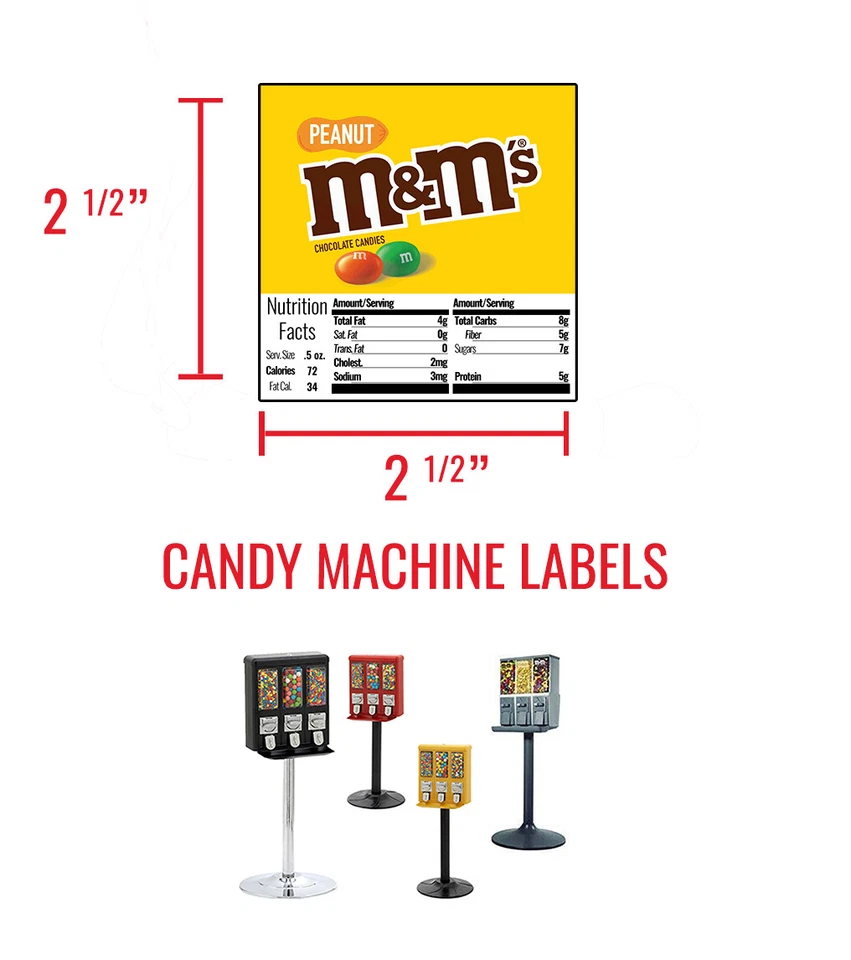 (3) CANDY VENDING MACHINE STICKERS LABELS - NUTRITION INFO - M&Ms - 2.5" x 2.5" - Image 2 of 4