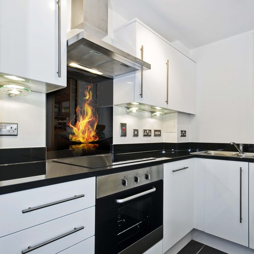 PARED TRASERA DE COCINA protección contra salpicaduras cocina vidrio templado pared trasera elemento fuego rojo - Imagen 2 de 3