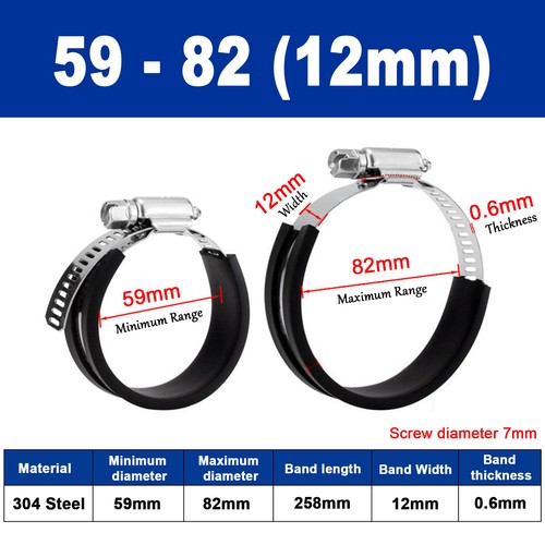 Rubber Lined Jubilee Clips Cable Mounting Hose Water Pipe Clamp Stainless Steel - Picture 18 of 35