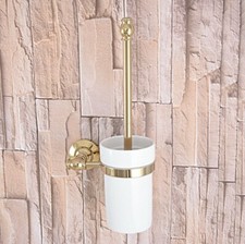 Gold Color Brass Toilet Brush Set Holder Brush  Ceramic Cup Wall Mounted aba313