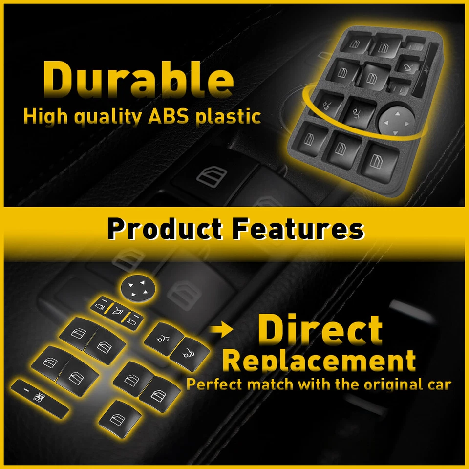 For Mercedes-Benz E350 2010-2015 Inner Door Window Switch Button 14pc Cover Trim - Image 4 of 4