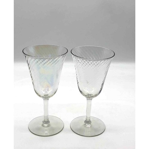Two Gorgeous Vintage Crystal Iridescent Optic Swirl Wine Glasses Tea Water - Picture 5 of 5