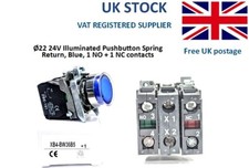 24V Illuminated Blue Flush Complete Pushbutton Spring Return 1 NO + 1NC contacts
