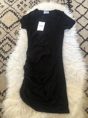 LNA Short Sleeve Off Center V Neck Ruched Knit Dress Black Size Small NWT.  BB | eBay