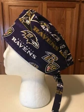 Scrub or Chef Hat Medical Nursing Chemo Skull Cap Ravens Purple Cotton Fabric