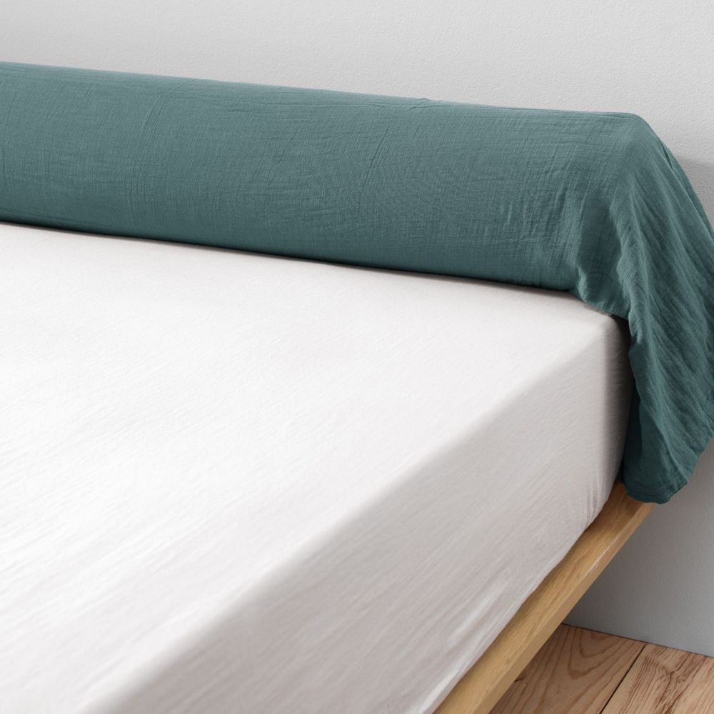 Taie de traversin anti-plis en gaze de coton Gaïa Canard 85x185 cm sans repassage