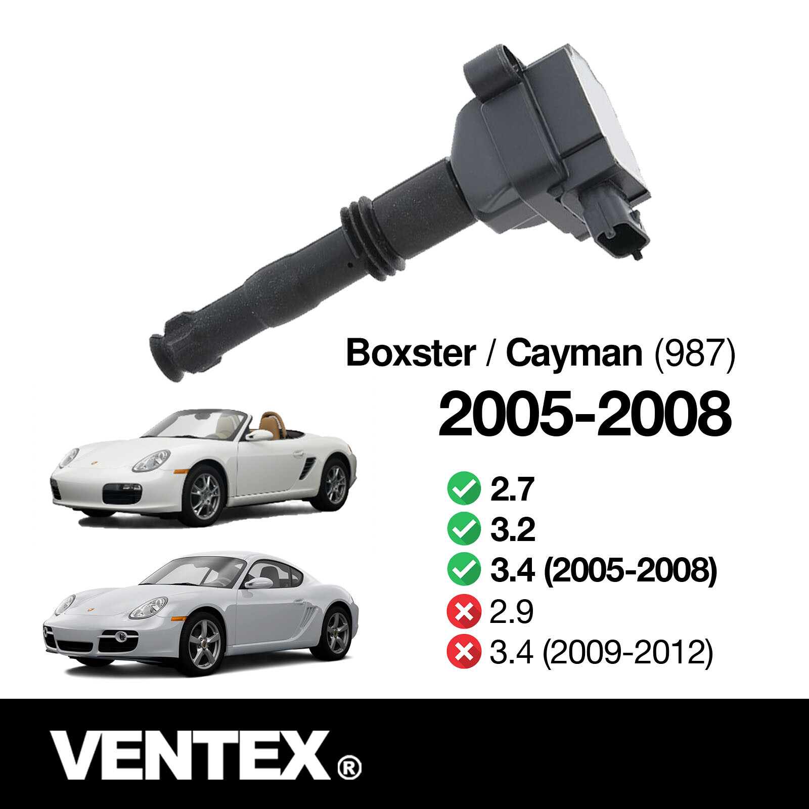 VENTEX® Ignition Coil Pack for Porsche Boxster Cayman 987 2005-2008 2.7 3.4