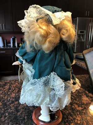 Soft Expressions Collectible Porcelain Blonde Doll in Lacy Green