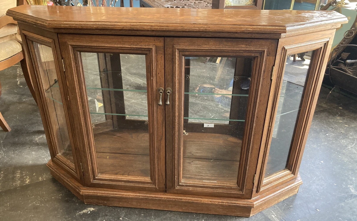 Wood Curio Cabinet 2 Door Shelf Bow