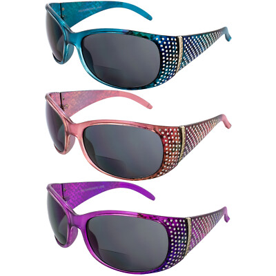 3 Global Vision Bifocal Glasses Blue Pink & Lavender Frames 2.5 Mag Smoke Lenses