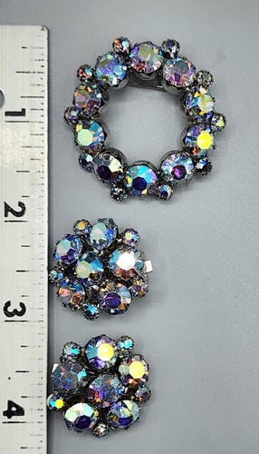 Set orecchini spilla strass AB blu vintage set punte clip a grappolo - Foto 11 di 12