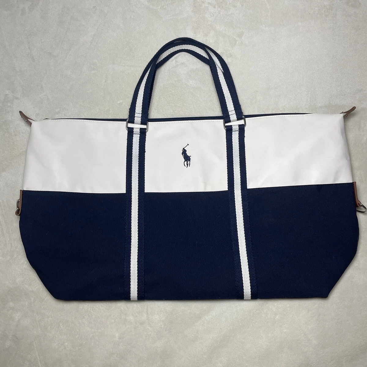 Polo duffle bag blue and best sale white