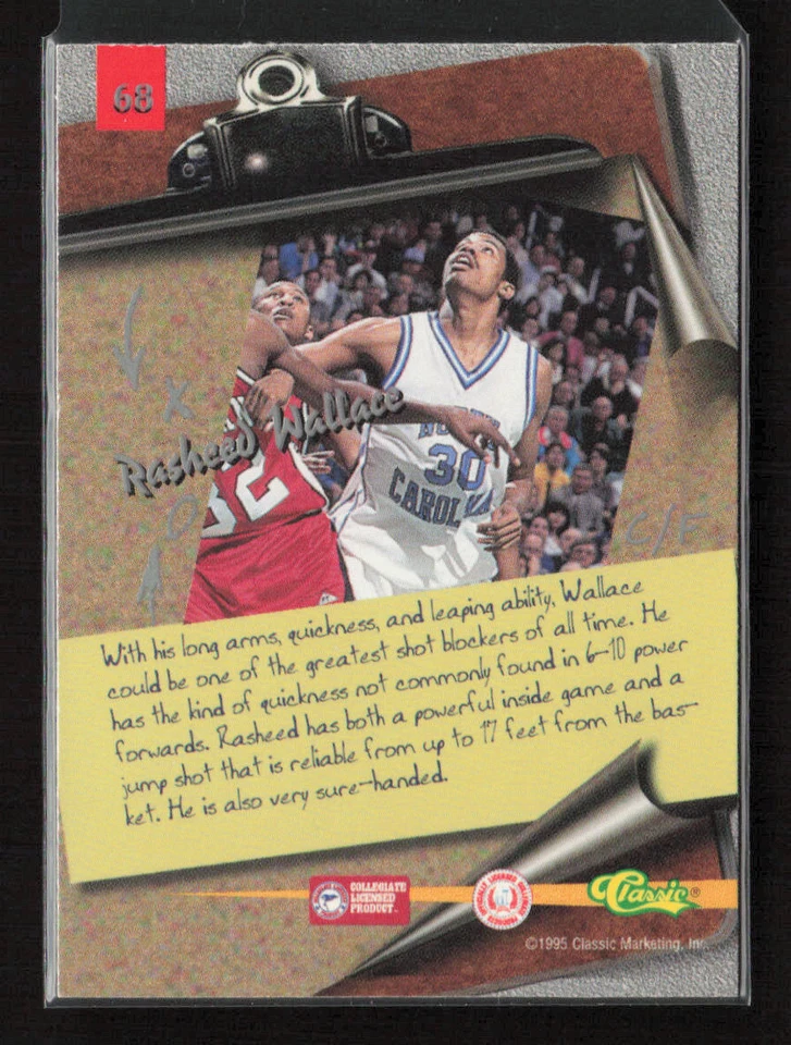 1995 Classic Visions #68 Rasheed Wallace Washington Bullets - Image 2 of 2