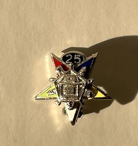 Vintage OES Eastern Star Enamel On Silver Metal 25 Year Pin
