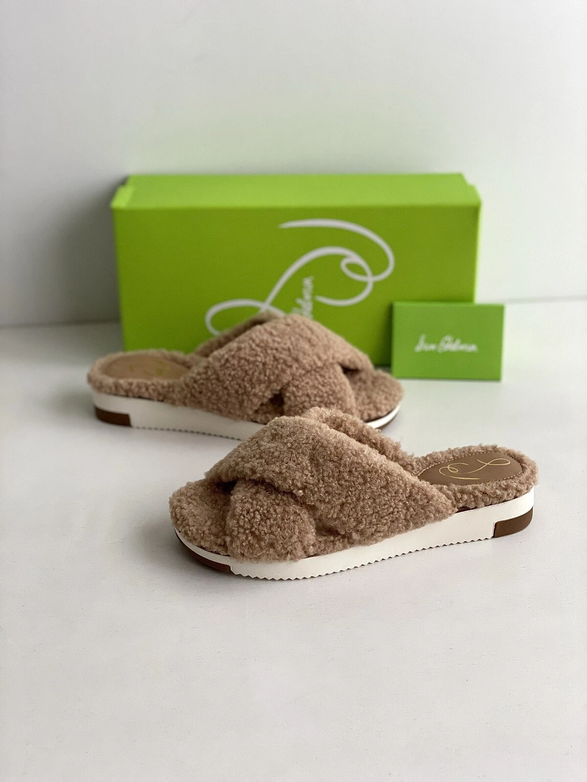 ✨New SAM EDELMAN Alice Faux Fur Slide Sandals Camel Womens Size 7M $120 NIB