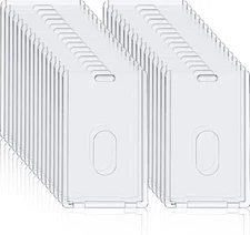 30 Pack Clear Acrylic ID Card Holders – Rigid Badge Protector, Vertical