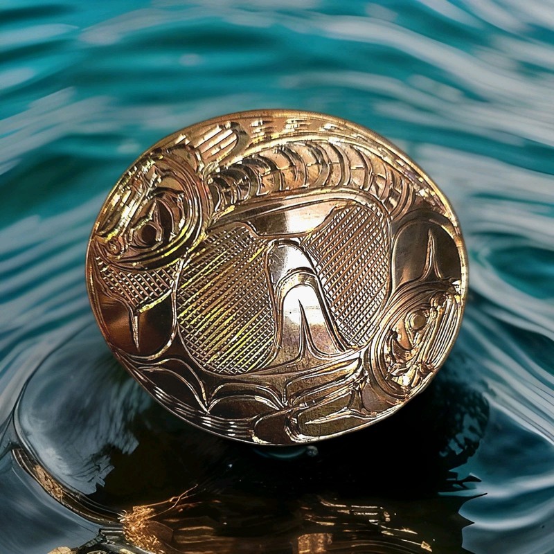 ♤ Extremely Detailed Handcarved Haida Salmon & Orca In Copper By Alfred Seaweed♤