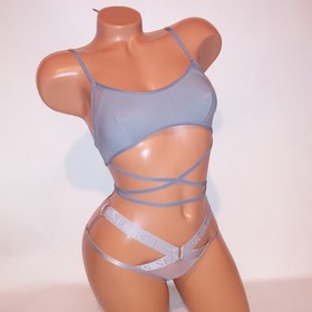 Victoria Secret Bralette Set XS Bra & Panty Gray Strappy Cheeky Unlined Wireless