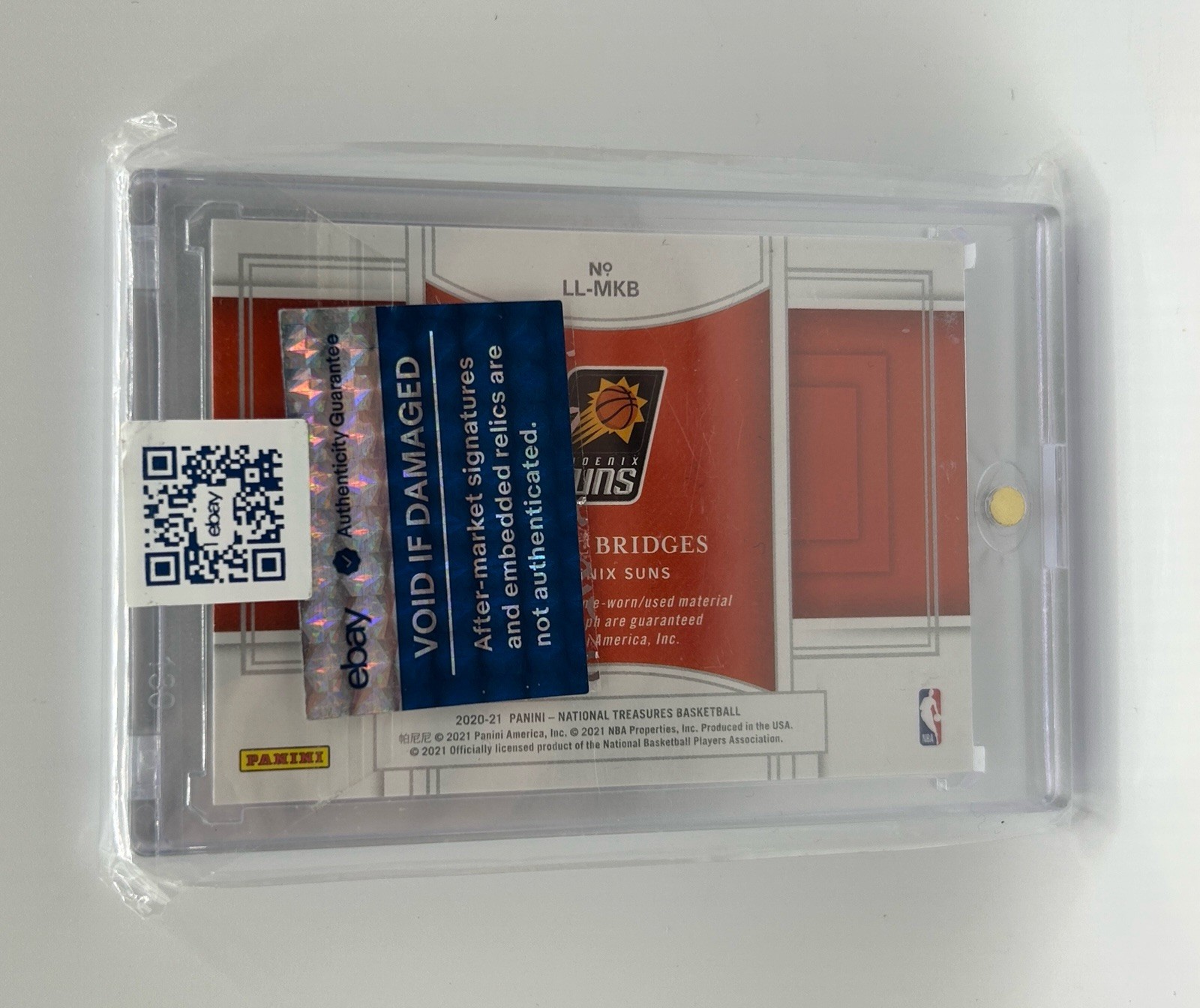 2020-21 National Treasures Lasting Legacies Mikal Bridges Tag Patch Auto 1/1 view 2