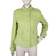 Vintage 90s Allen by Allen Schwartz Green Tweed Wool Peplum Peacoat Jacket Small