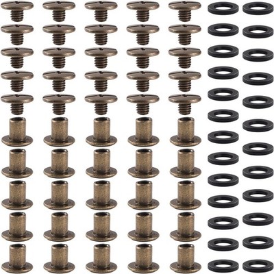 Chicago Bindeschrauben Set M5, Buchbindeschrauben, Leder Nieten, Bronze,