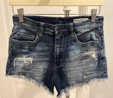 Blank NYC Wedge Cut Off Denim Jean Shorts Womens 27 Blue Raw Hem High Rise Waist