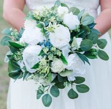 Ling's Moment White & Sage Bridal Bouquet Set. Includes Bride,  Maids & more