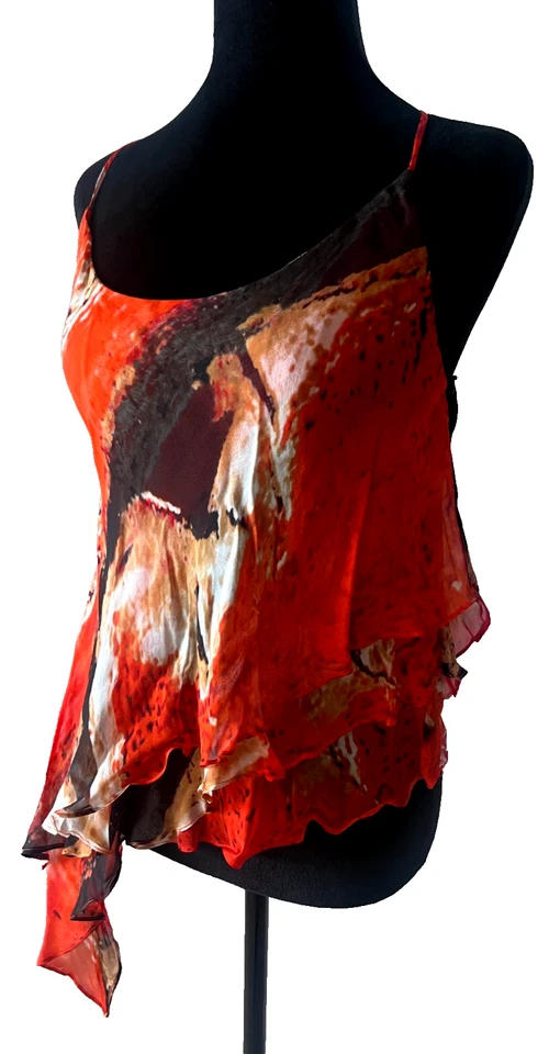 David Rodriquez красный цветной шелк асимметричный верхний размер 8 новый с ярлыками - Изображение 4 из 4