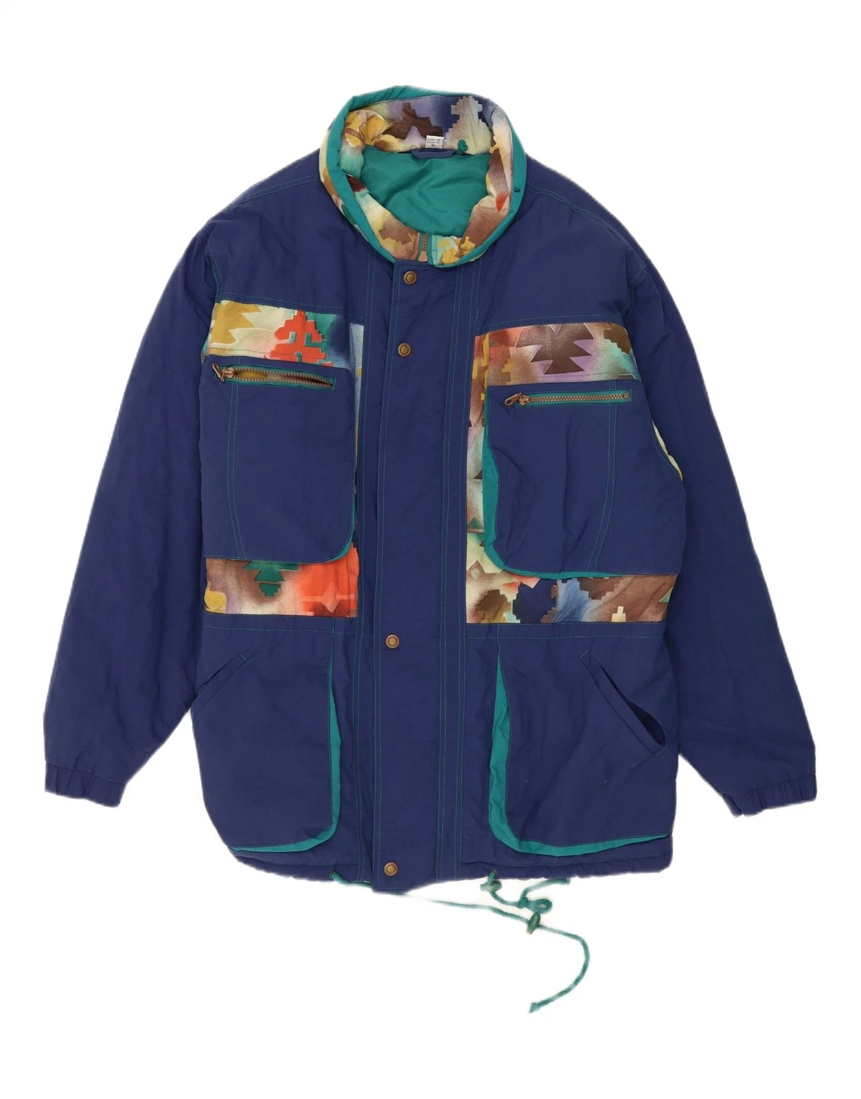 VINTAGE Mens Windbreaker Jacket UK 42 XL Navy Blue Geometric Polyamide ZN07