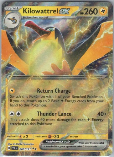Kilowattrel ex #68/191 (Holo) (NM) SV08: Surging Sparks SSP Pokemon