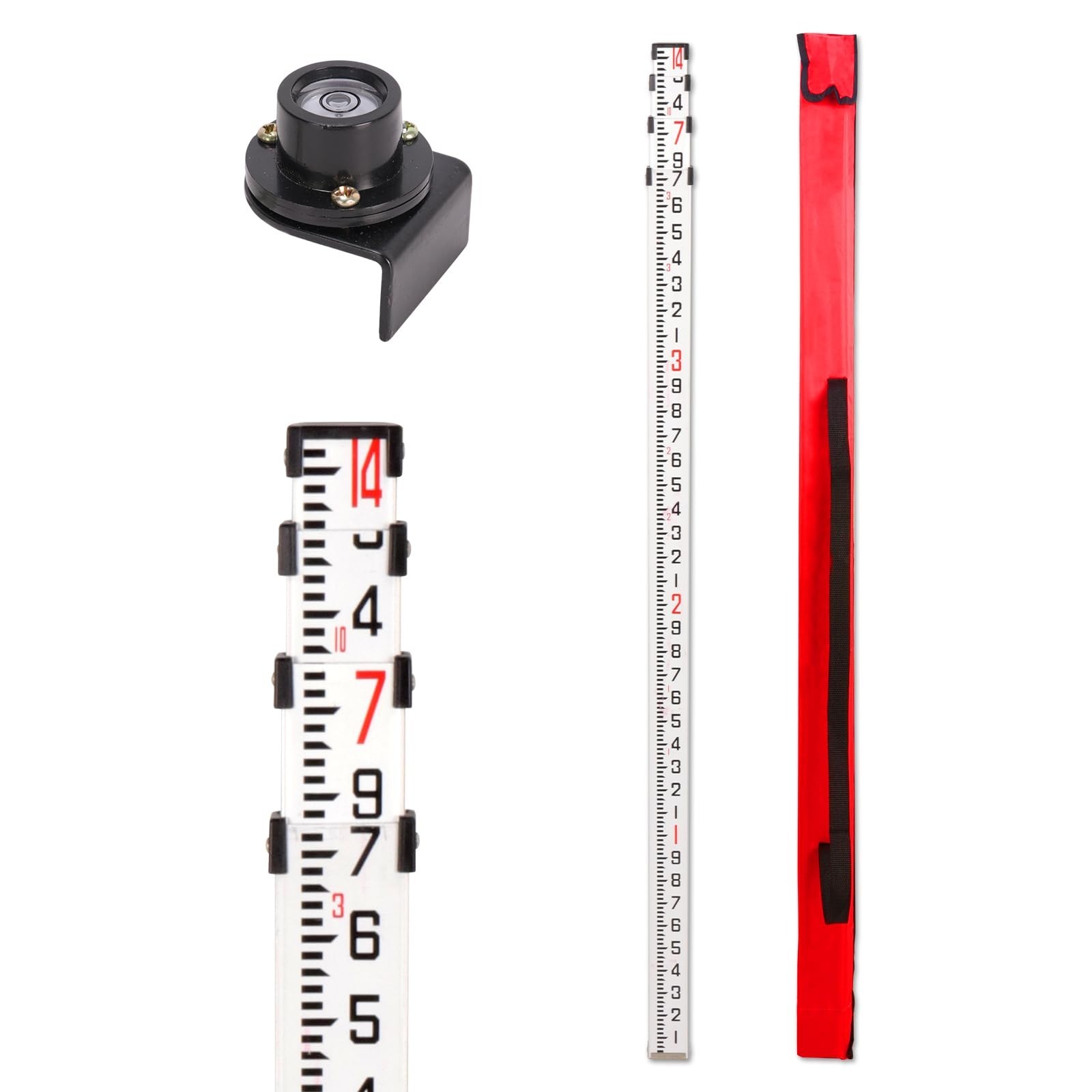 14ft Telescopic Aluminum Grade Rod with Bubble Level & Carrying Case - Survey St