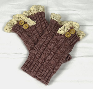 Pink Cable Knit Boot Toppers Cuff Buttons Lace Crochet Knitted Short Women
