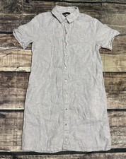 Tahari Shirt Dress Womens XS Linen Button Gray