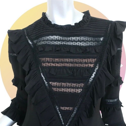 Rebecca Taylor DAMEN schwarz Goth Prairie Rüschen Seidenkleid UVP $ 495 Größe 4 S - Bild 10 von 12