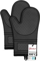 Ofenhandschuhe 2Er Set HitzebestäNdig Bis 300°C Silikon Anti-Rutsch Schwarz