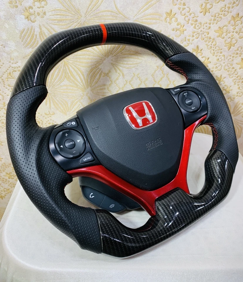 Volante completo HONDA CIVIC TOP BOTTOM FLAT con fibra de carbono Foto 2 de 4